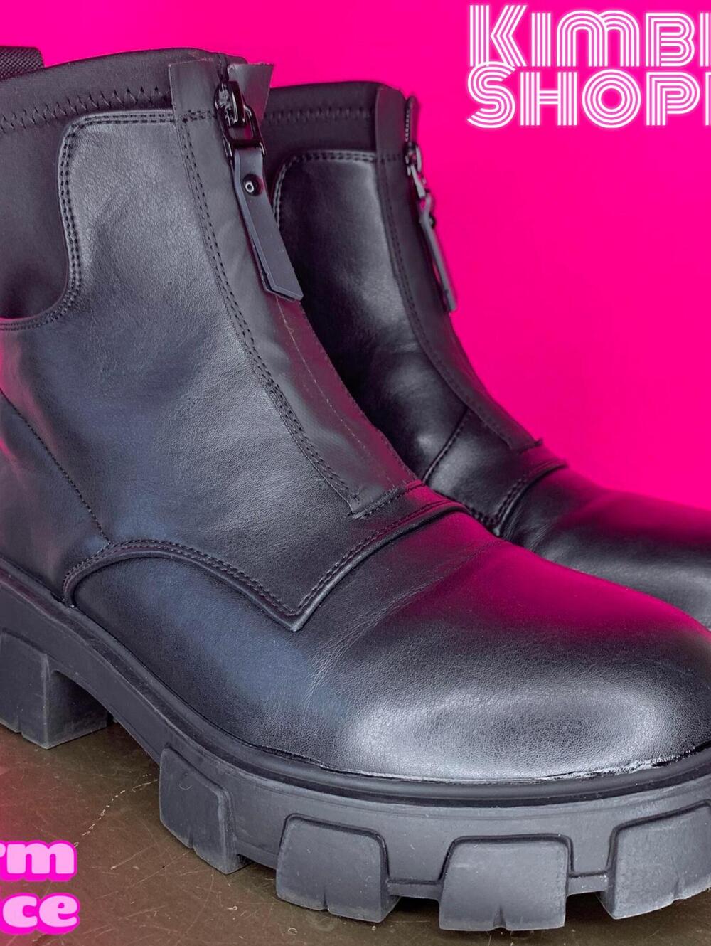 LC Waikiki Black Faux Leather Chunky Platform Front Zip Sock Ankle Boot EU 38